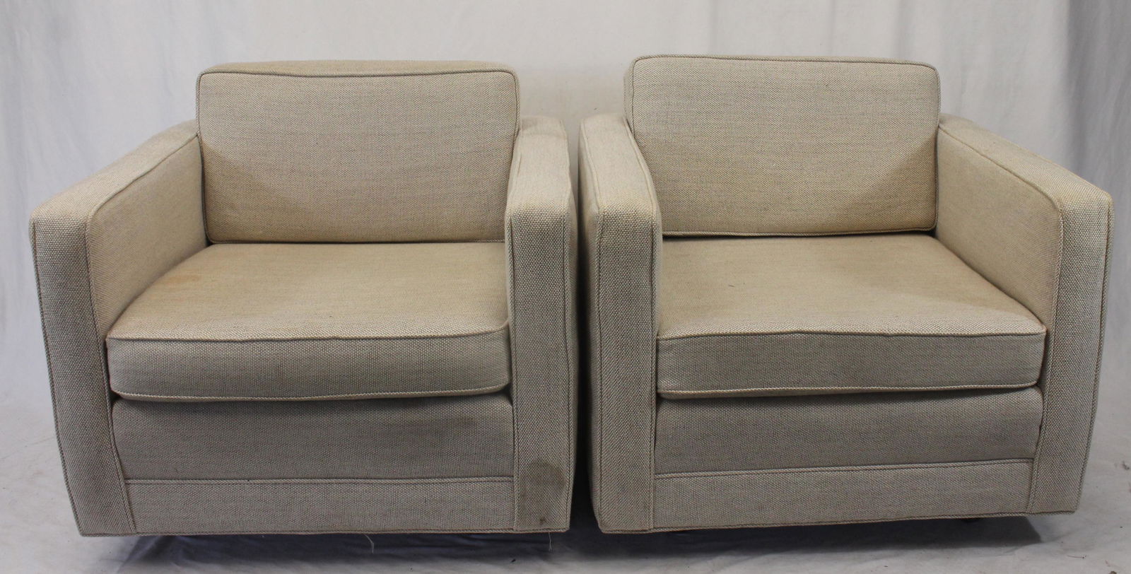 Pr Upholstered Cube Chairs & Ottoman. Granick 1964 with receipt & Correspondence as archived by John (1 of 17)