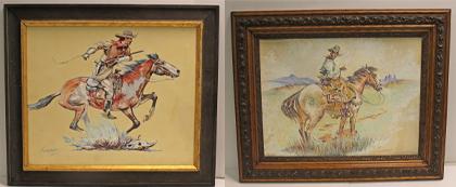 Lot of 2 Western Illustration Gouaches of Cowboy on horseback Signed Lukitsh. 20" x 23" (1 of 18)