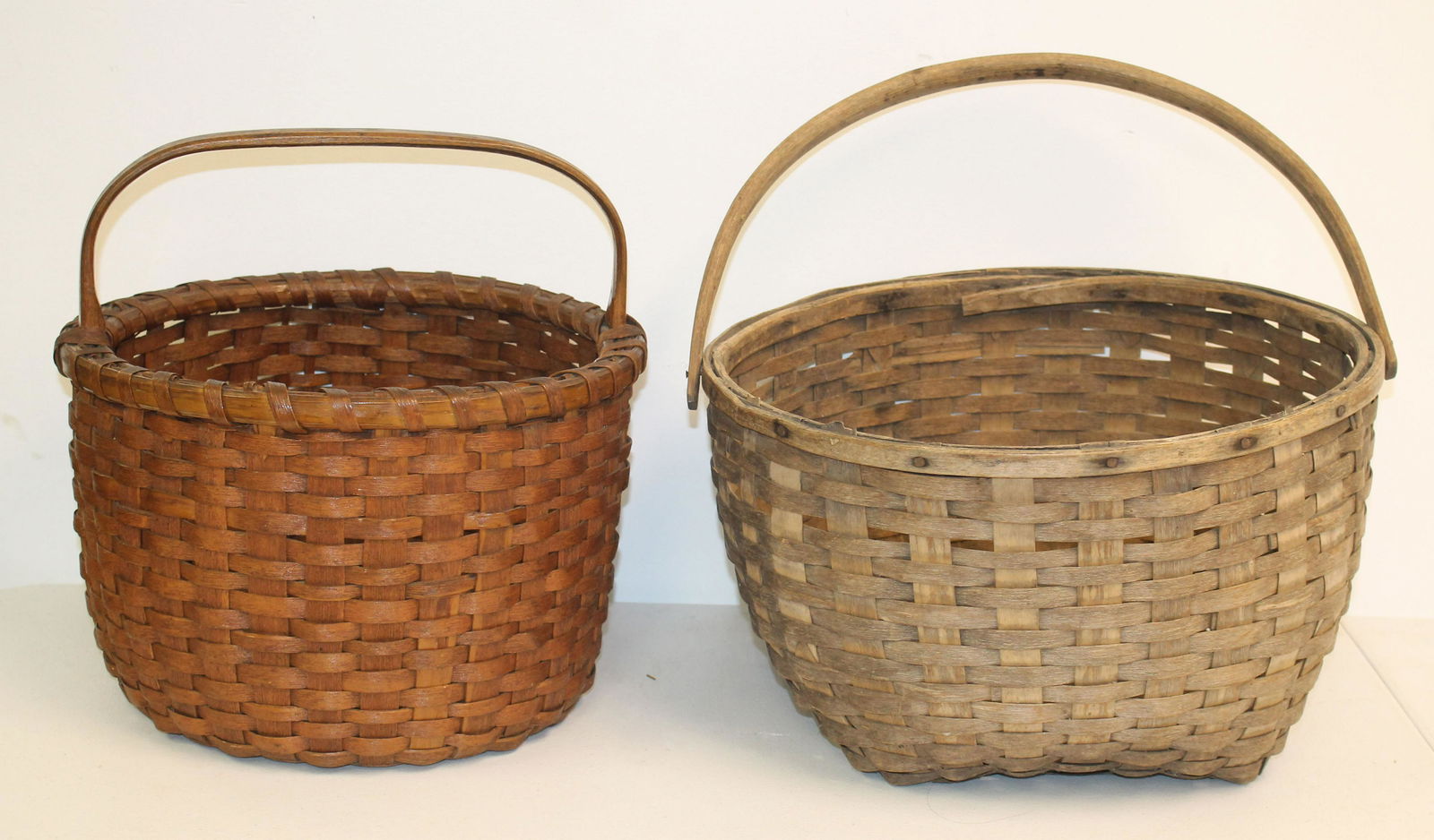 Lot of 2 antique baskets incl 1 swing handled & 1 fixed handled - as found coundition - 13" tall x (1 of 8)