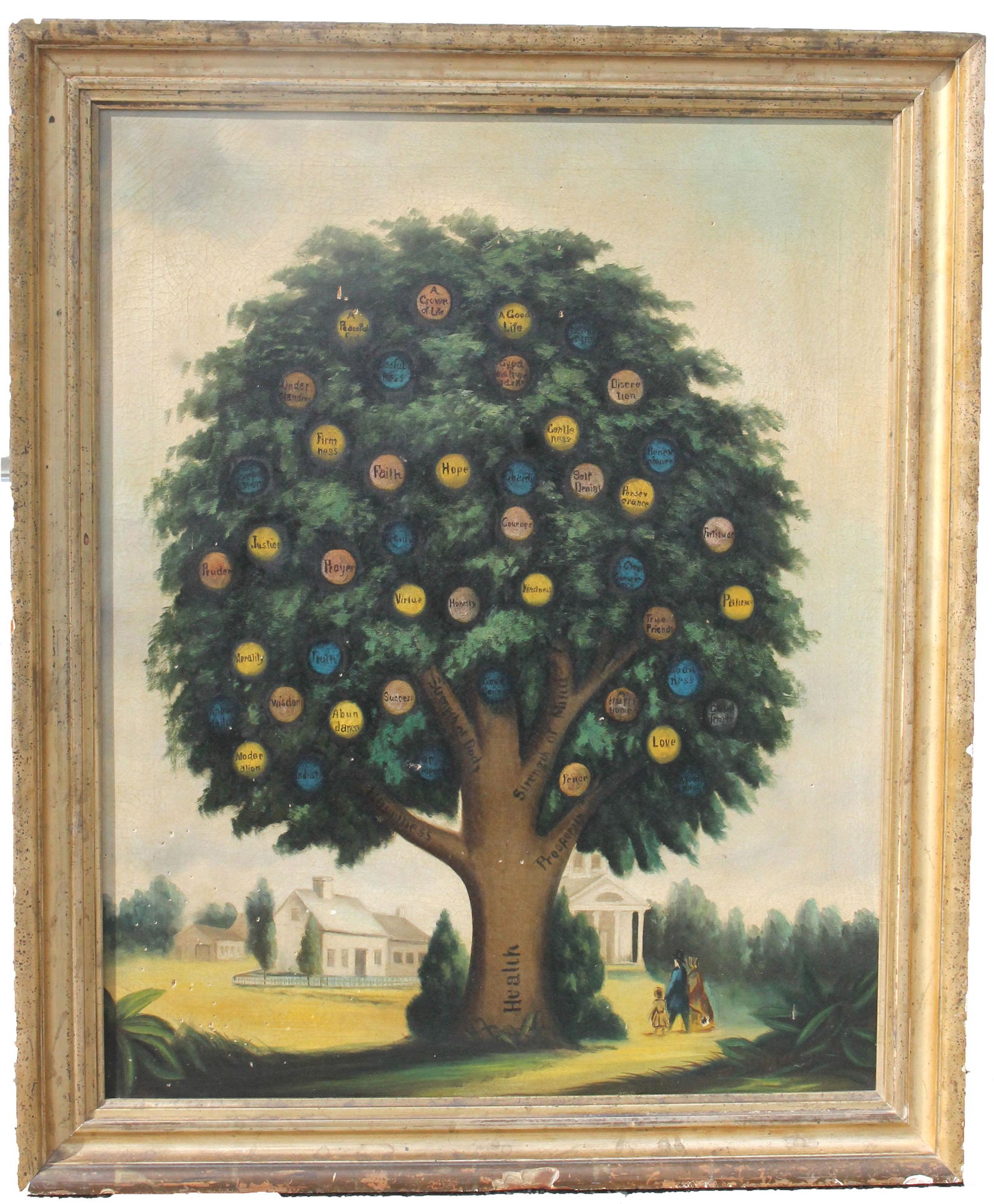 Wonderful Folk Art Oil on Canvas "Tree of Life". From a New England family now living in Michigan - (1 of 16)