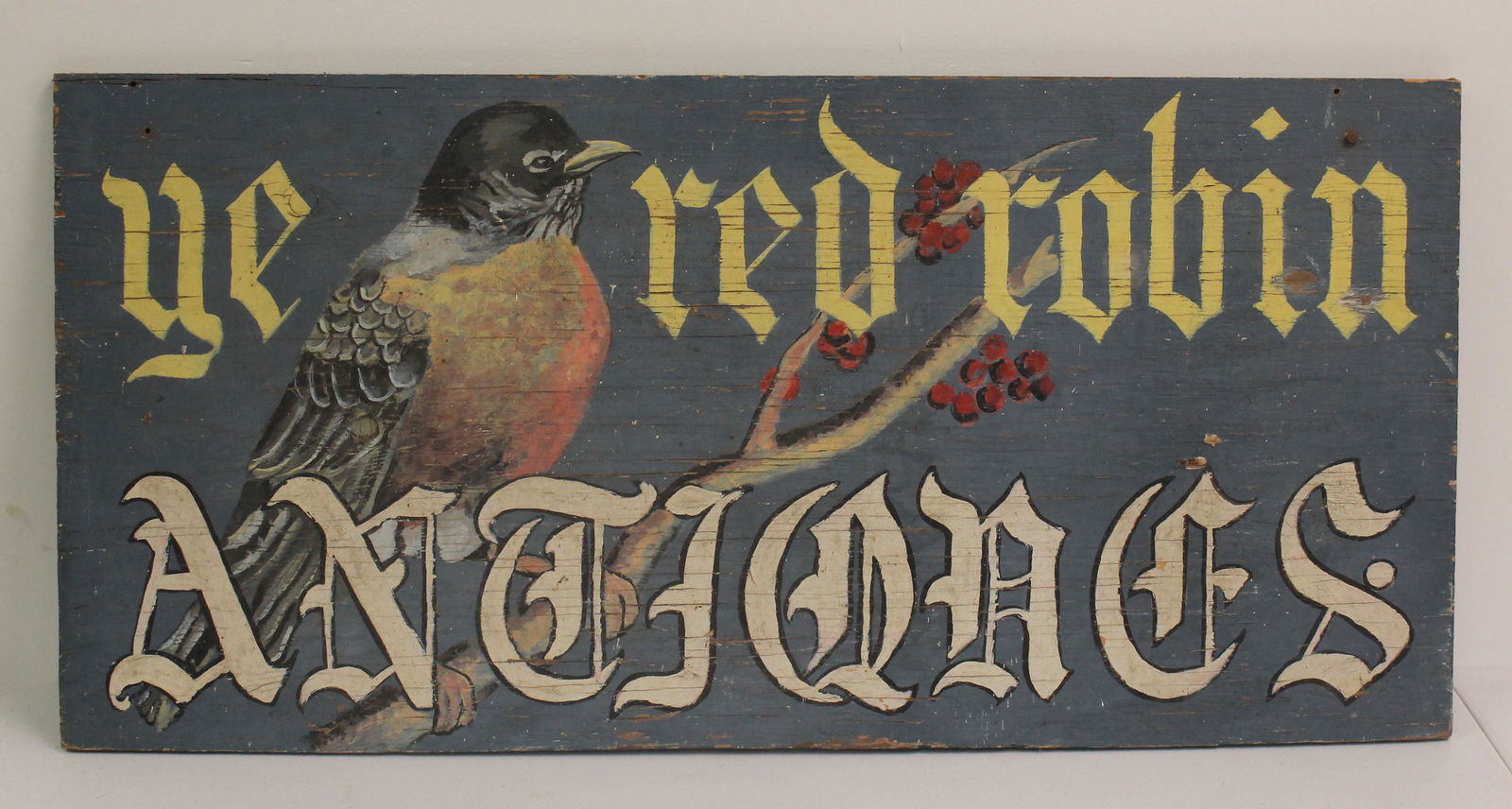 Wooden painted trade sign "Ye red robin ANTIQUES" - (1 of 6)