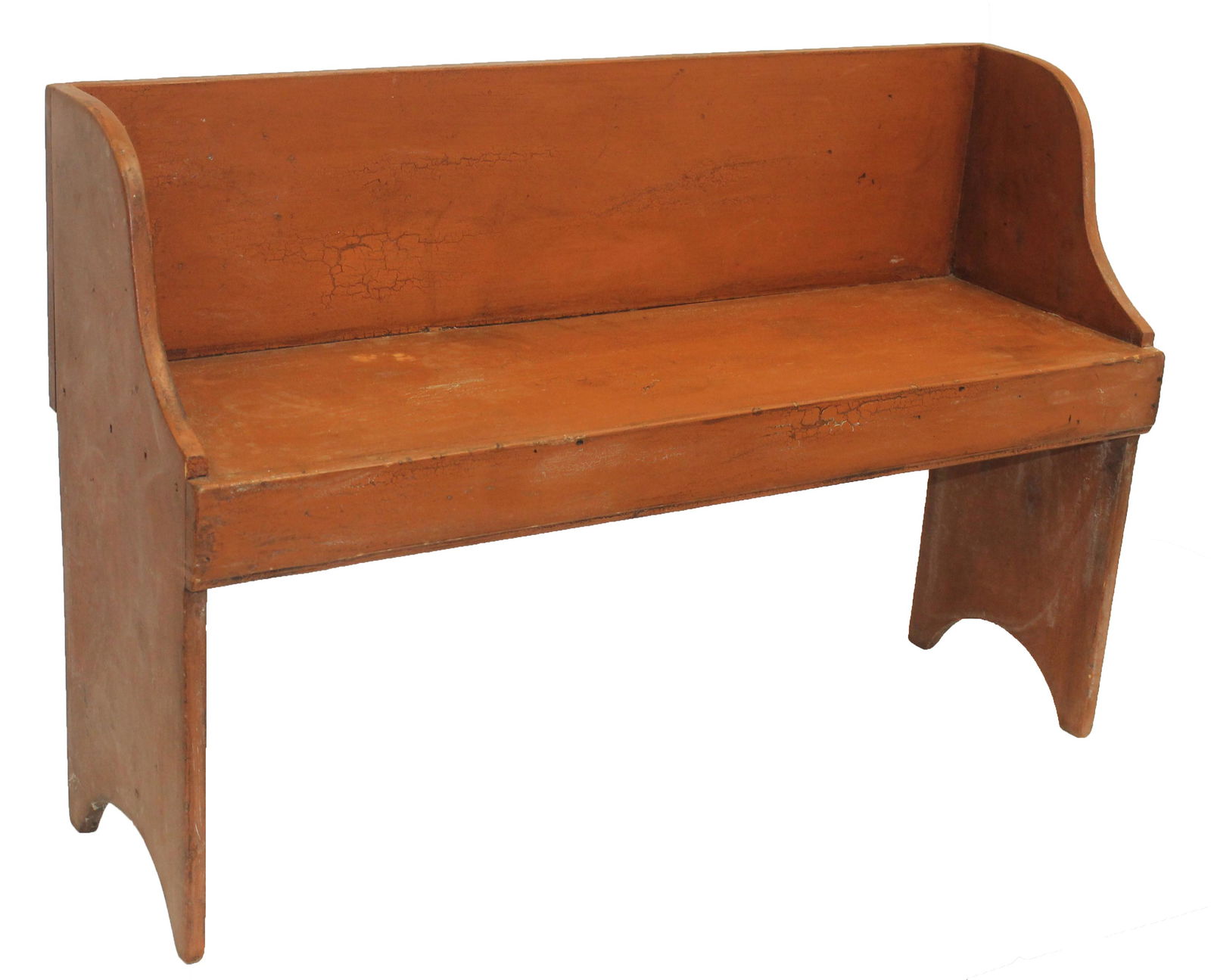 Primitive antique style wooden bench w half moon cut out sides in