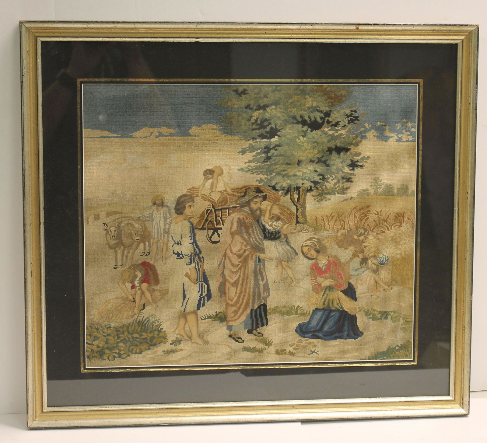 19thC Allegorical Needlework and Watercolor Scene in Original Frame. 20" x 23", Very good condition (1 of 8)