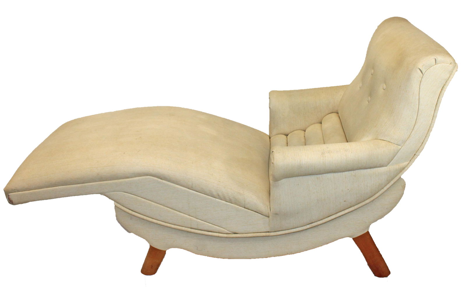 Mid-Century chaise lounge recliner w electric motor working recling mechanism in white vinyl (1 of 3)