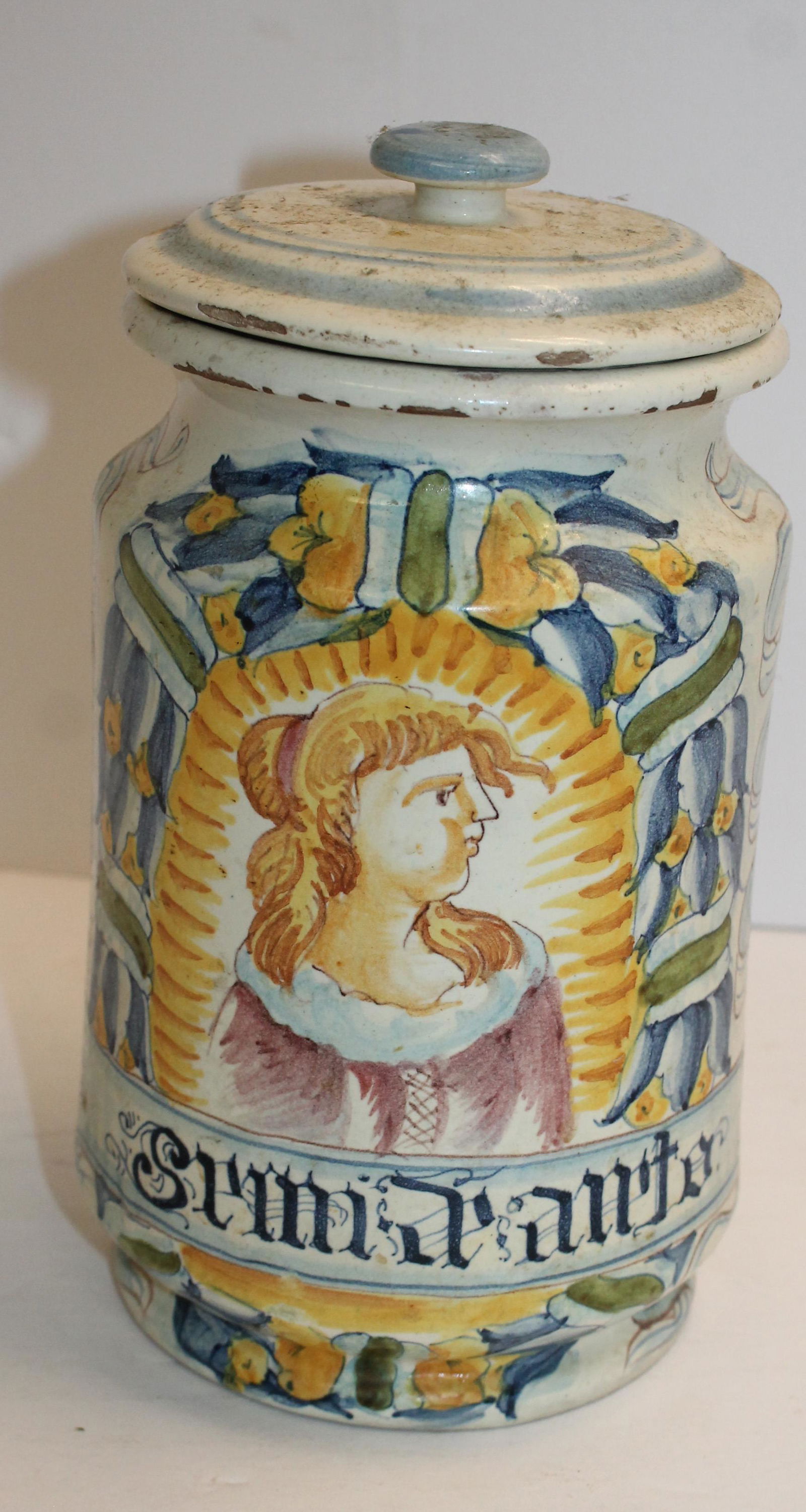 Italian Faience covered jar - 7 1/2" tall (1 of 4)