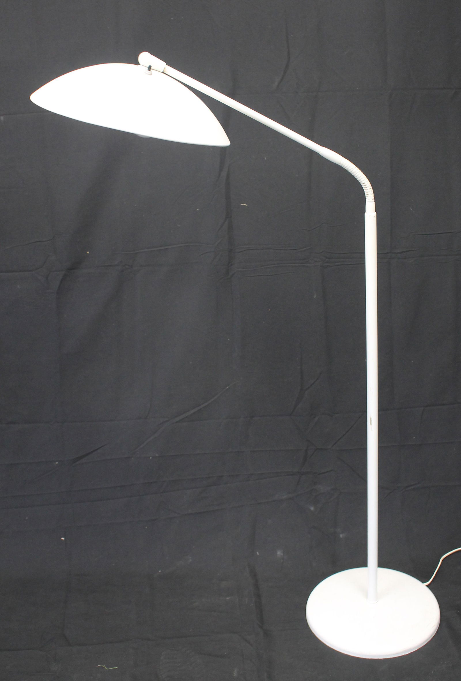 White Mid Century Modern Gooseneck Floor Lamp. From the estate of John V. Sheoris - 14" diam shade (1 of 3)