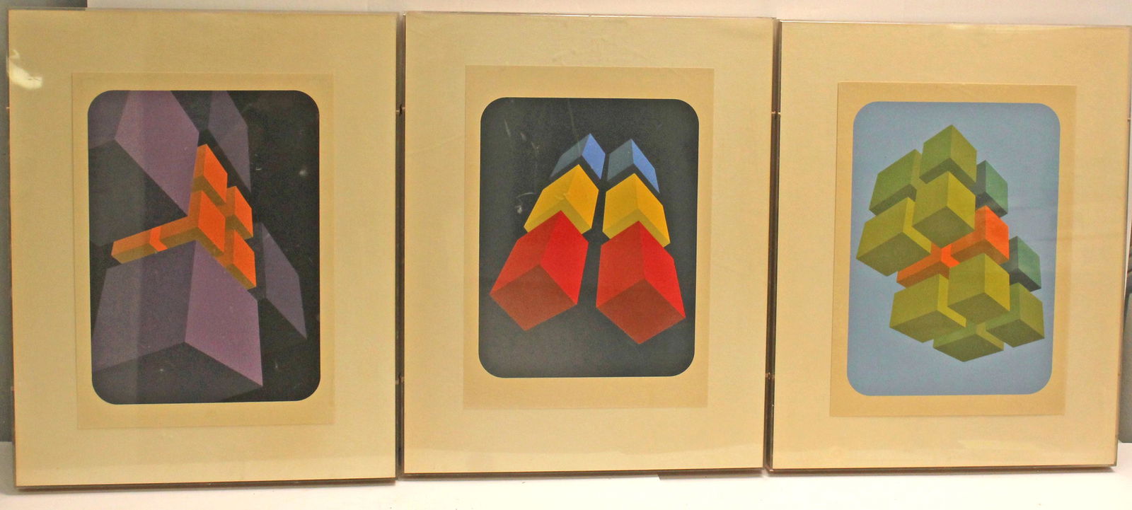 Set of 3 of Geometric Modern Prints in matching frames. From the estate of John V. Sheoris - overall (1 of 4)