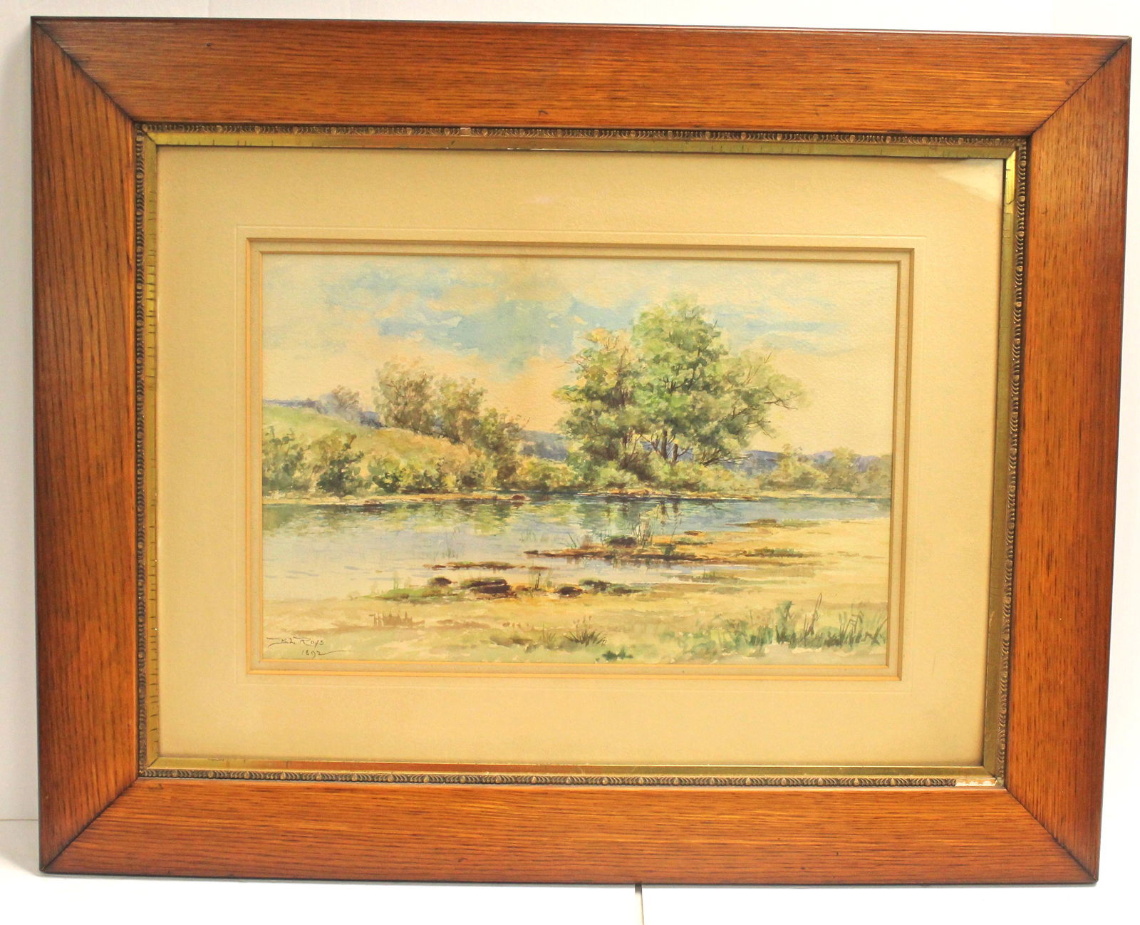 sgnd Roys dated 1892 w/c riverscape in ornate oak frame - overall framed size 25"x31" (1 of 7)