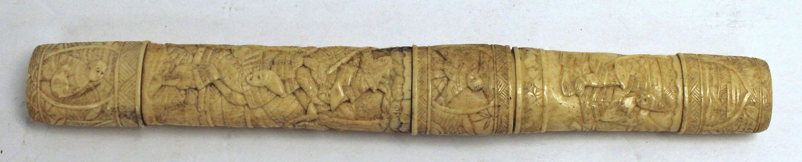 Asian dagger in carved bone sheath w multi figural decoration - as found - 12 1/4" long: Asian dagger in carved bone sheath w multi figural decoration - as found - 12 1/4" long