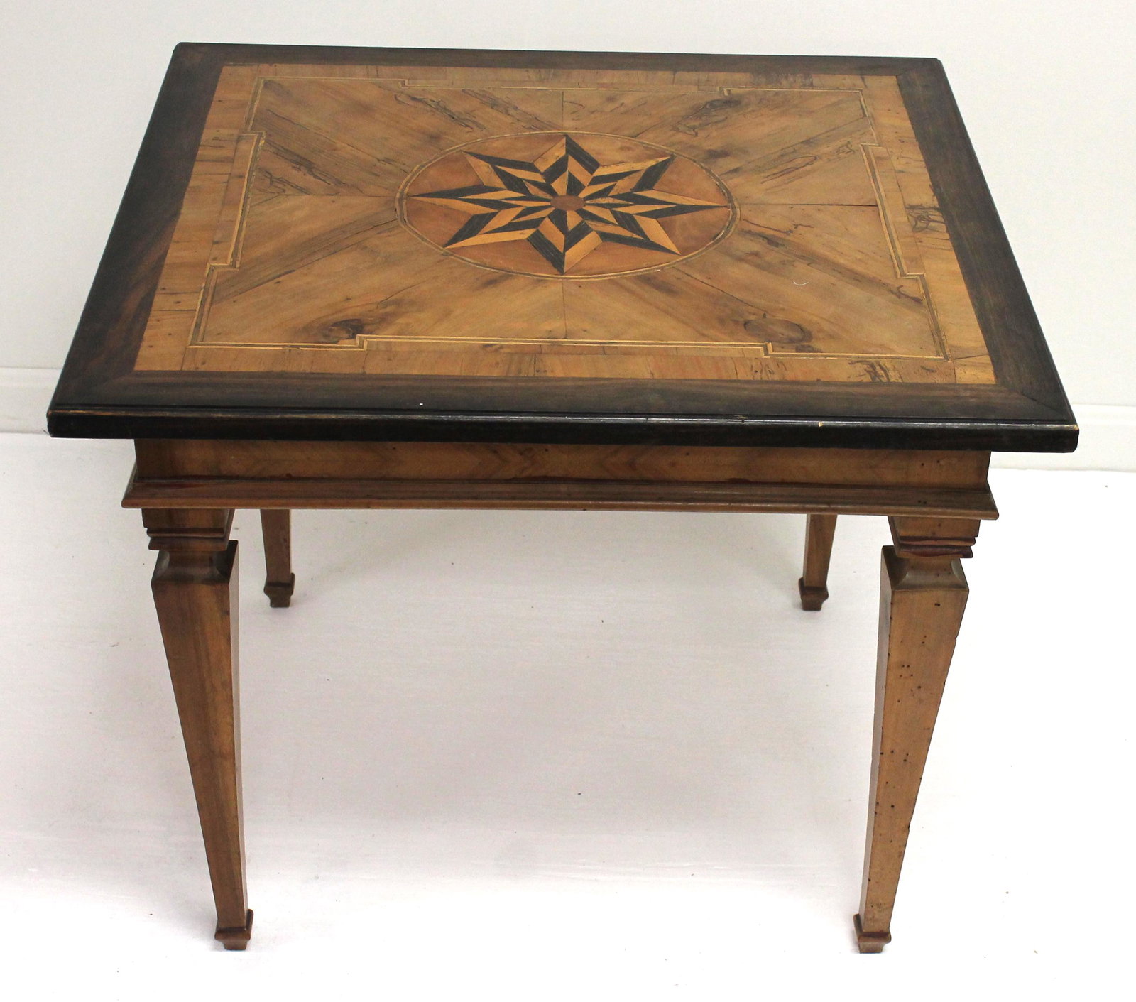 Vintage heavily inlaid 1 dr end table w inlaid center star - 21 1/2" tall x 26 1/2" wide x 25" deep: Vintage heavily inlaid 1 dr end table w inlaid center star - 21 1/2" tall x 26 1/2" wide x 25" deep