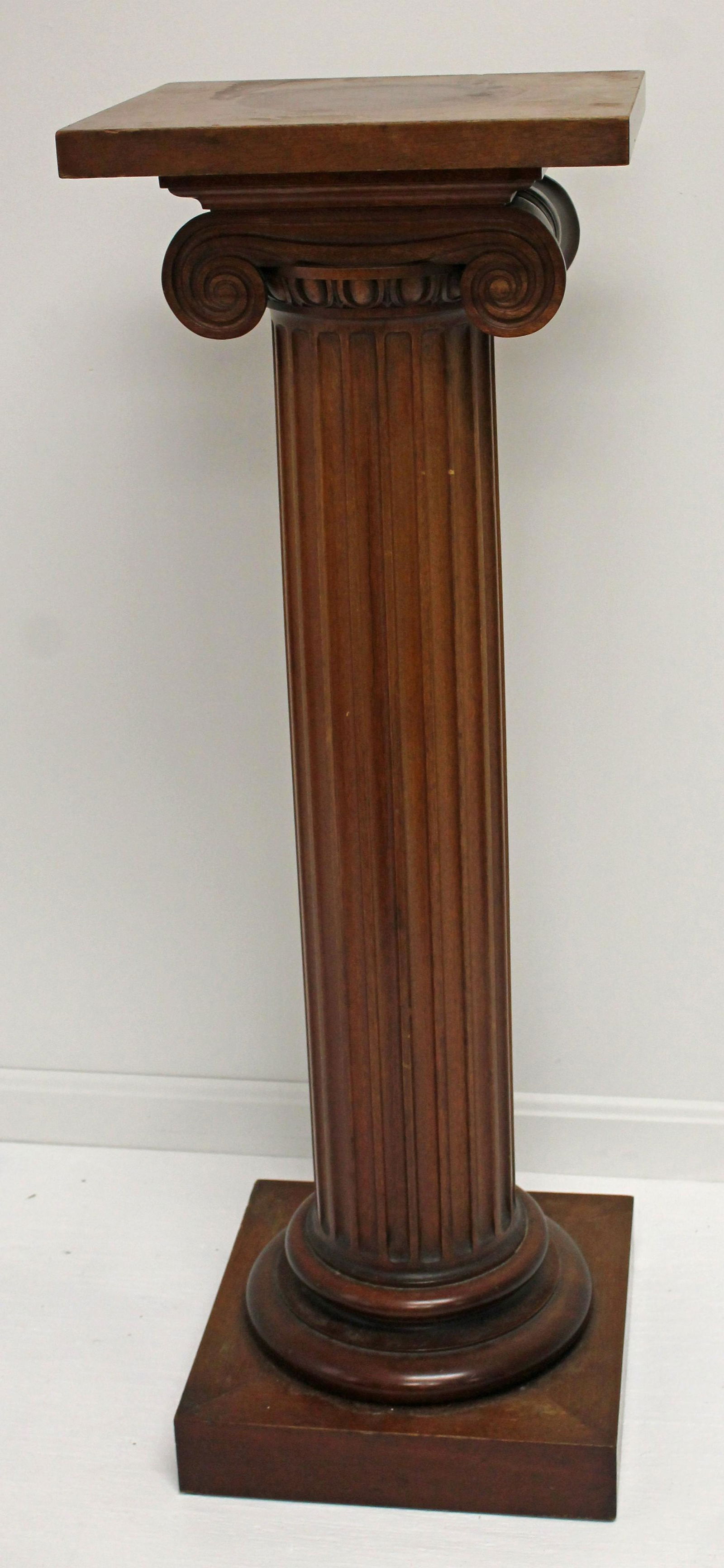 Early 20thC scrolled carved walnut pedestal - 39 1/4" tall x 13 1/2" x 12" top (1 of 5)