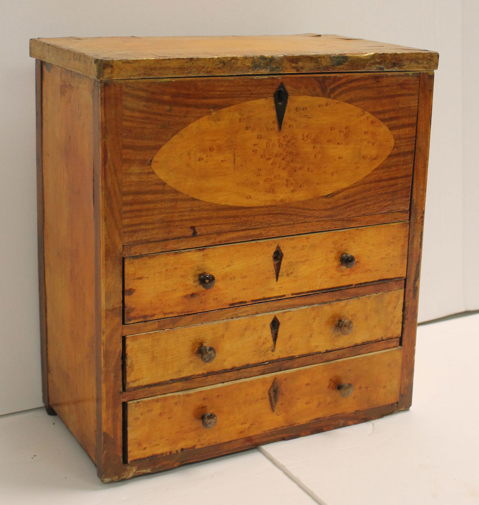 Miniature inlaid 3 dr lift top box - 10 1/4" tall x 9 1/2" wide x 5" deep (1 of 7)