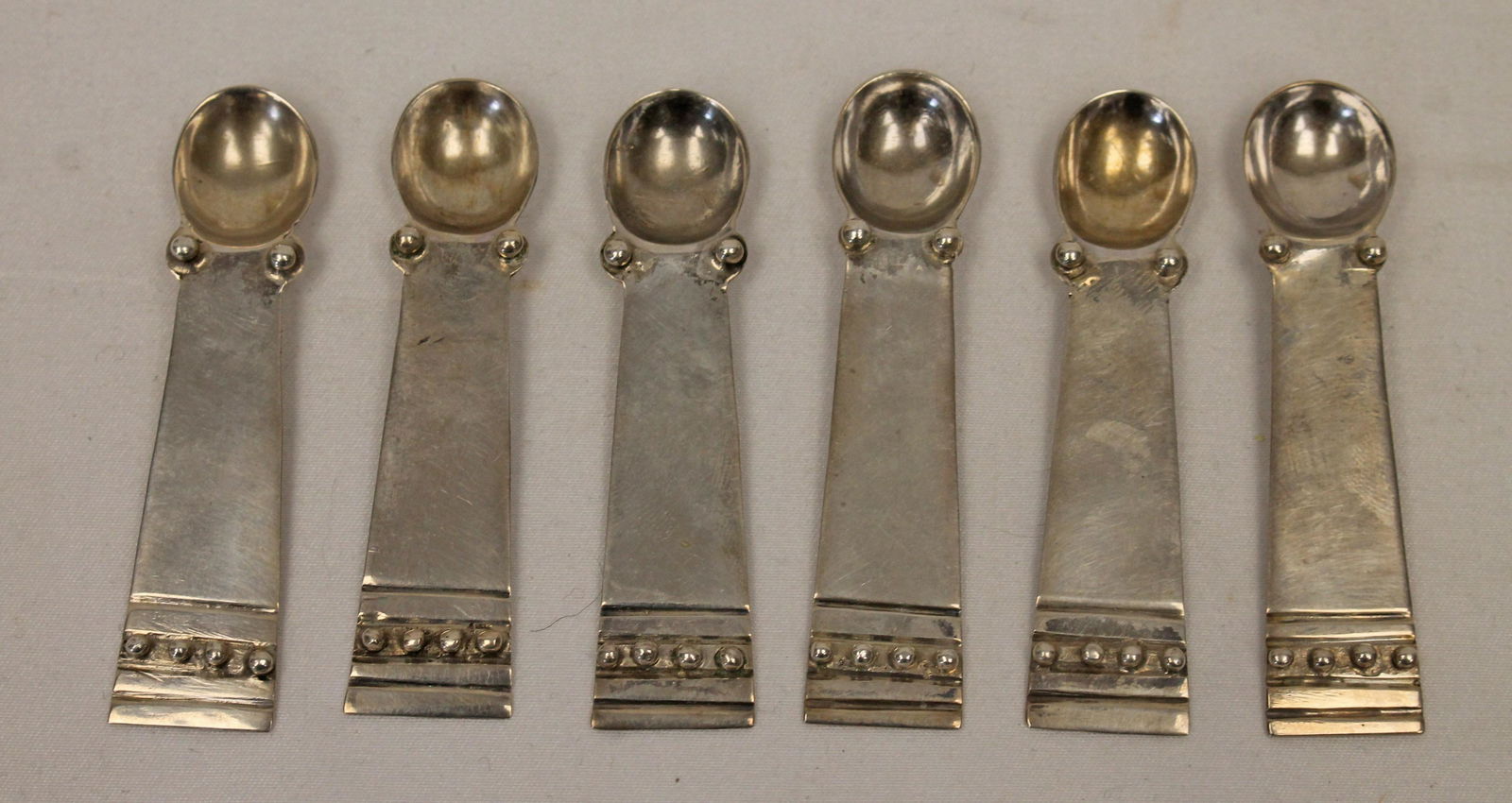 Set of 6 Wm Spratling Mexican sterling salt spoons - ca 1950 (1 of 4)