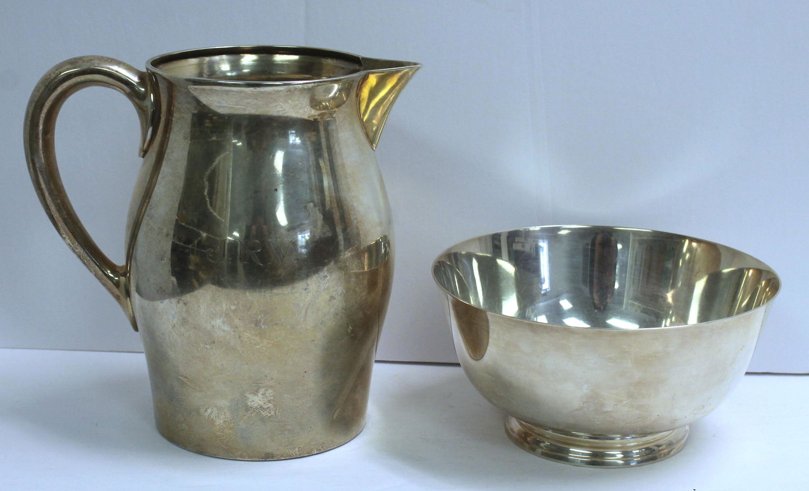 Lot of 2 Sterling silver items incl Reed & Barton pitcher w monogram & Shreve, Crump & Lowe center (1 of 9)