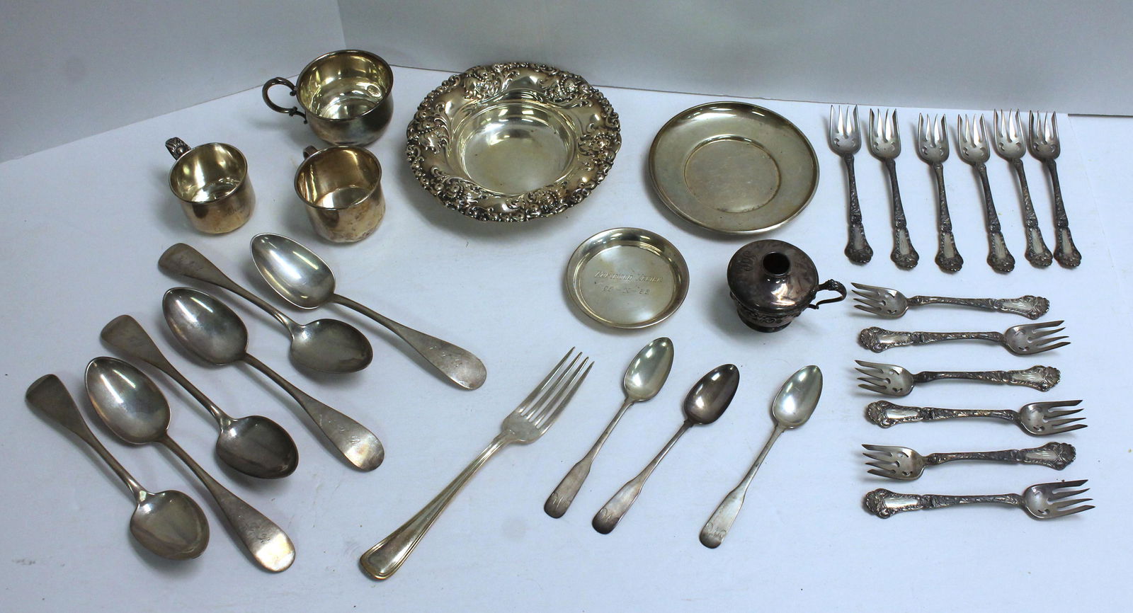 Misc lot of sterling silver incl small bowls, cups & flatware - total weight approx 26.5 ozt (1 of 5)