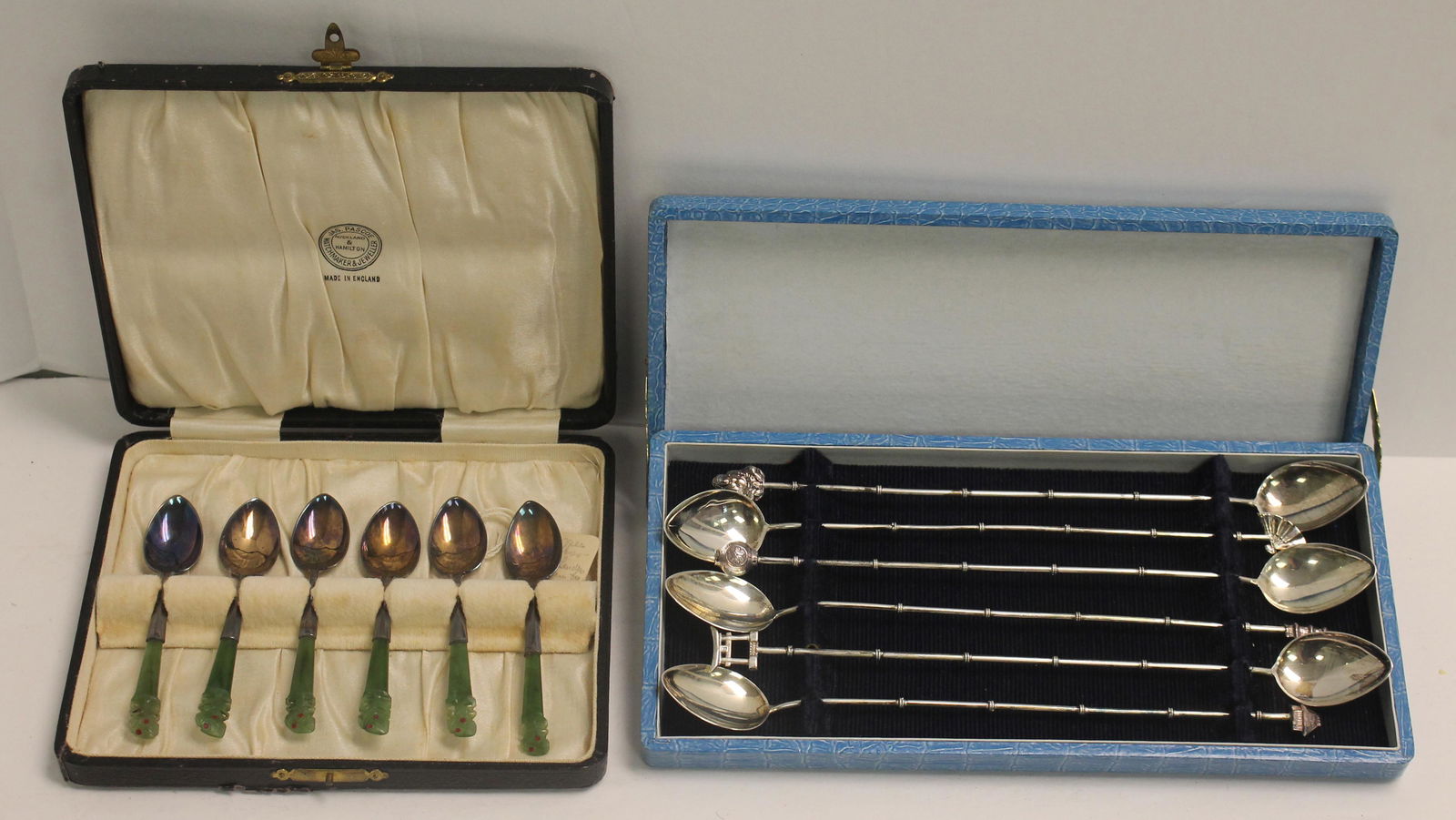 Two lots of orig boxes spoons incl set of 6 demi tasse w jade handles & set of 6 iced tea spoons w (1 of 6)