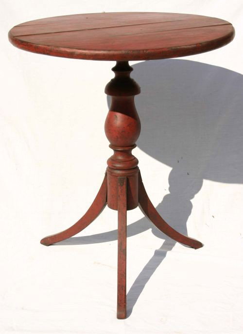 period Federal New England candlestand in desirable: period Federal New England candlestand in desirable bittersweet paint - 22 1/2" diam round top