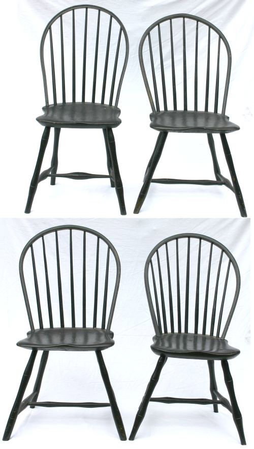 set of 4 stylish bamboo turned maple & ash CT or RI: set of 4 stylish bamboo turned maple & ash CT or RI ca 1810 period bowback Windsor sidechairs