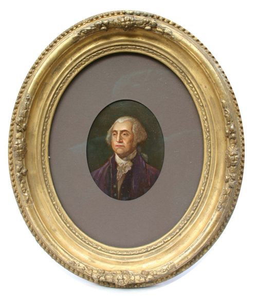 mini 5x4 oil on copper portrait of Geo Washington a: mini 5x4 oil on copper portrait of Geo Washington attrib to John Singleton Copley (his father manufactured copper in these dimensions)