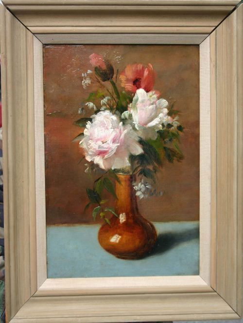 Rare & important fine attrib John Singer Sargent (1: Rare & important fine attrib John Singer Sargent (1856-1925) (sgnd somewhat indistinctly lower left) early work 15x10 o/c still life of flowers (w provenance incl Fred Brown, etc. Fred Brown was a lon