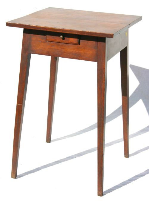 Great period Hepplewhite ca 1790-1810 PA walnut do: Great period Hepplewhite ca 1790-1810 PA walnut double line inlaid splay leg stand w candle drawer - 27 1/2" tall