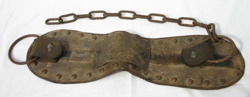 rare antique leather slave belt w copper plaque la: rare antique leather slave belt w copper plaque labeled "Gardenshire & Swann …… Columbia, SC 1843"- 18 1/2" long x 5 1/2" tall