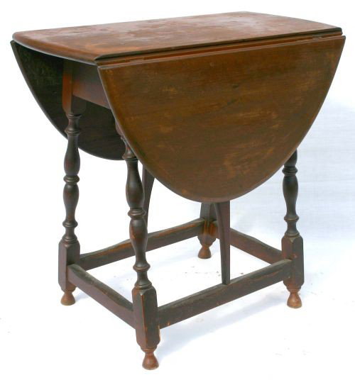 Fine Eastern MA ca 1720 Wm & Mary period all maple: Fine Eastern MA ca 1720 Wm & Mary period all maple butterfly table in old red surface & orig feet 27" deep x 12 1/4" wide w 12 1/4" dropleafs - 25 1/2" tall