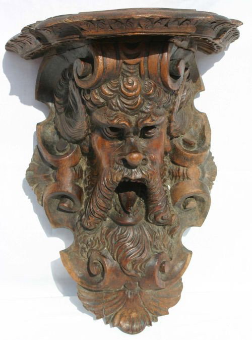 Vict highly carved grotesque/satyr clock shelf: Vict highly carved grotesque/satyr clock shelf
