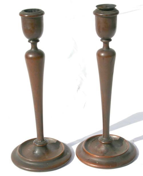 pr of 19thC mahogany carved & turned 12 1/4" tall : pr of 19thC mahogany carved & turned 12 1/4" tall candlesticks in nice old surface