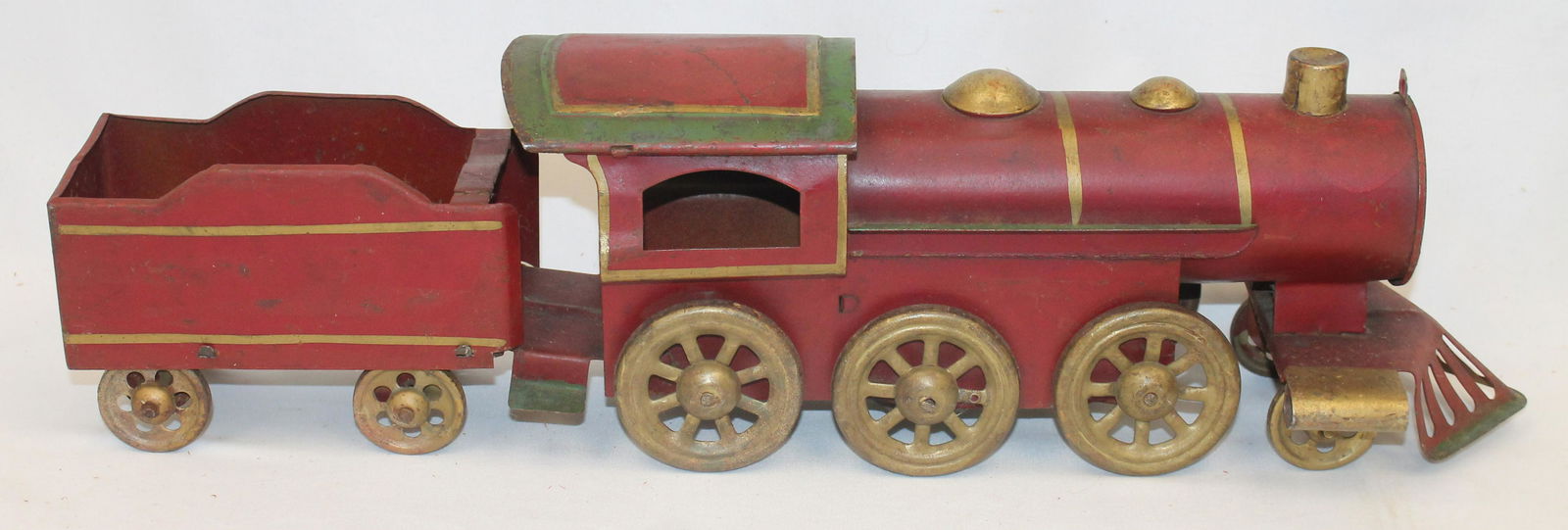 Tin train engine & tender in red, green & gold paint - 20" long (1 of 4)