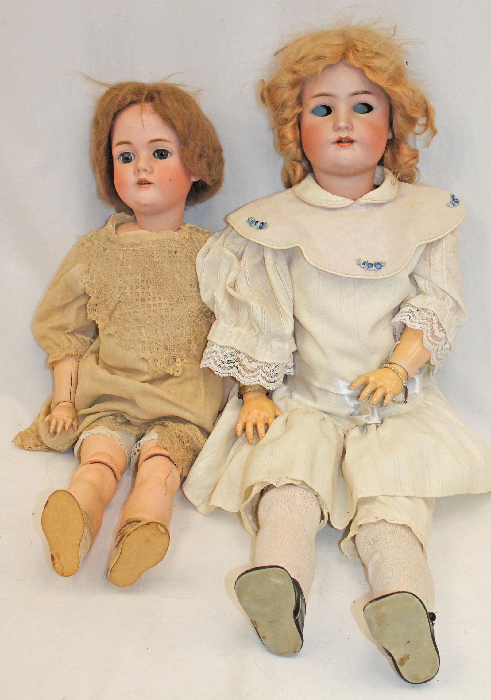 Lot of 2 Henrich Handwerck German bisque head dolls w composition bodies - sleep eyes, as found - (1 of 5)