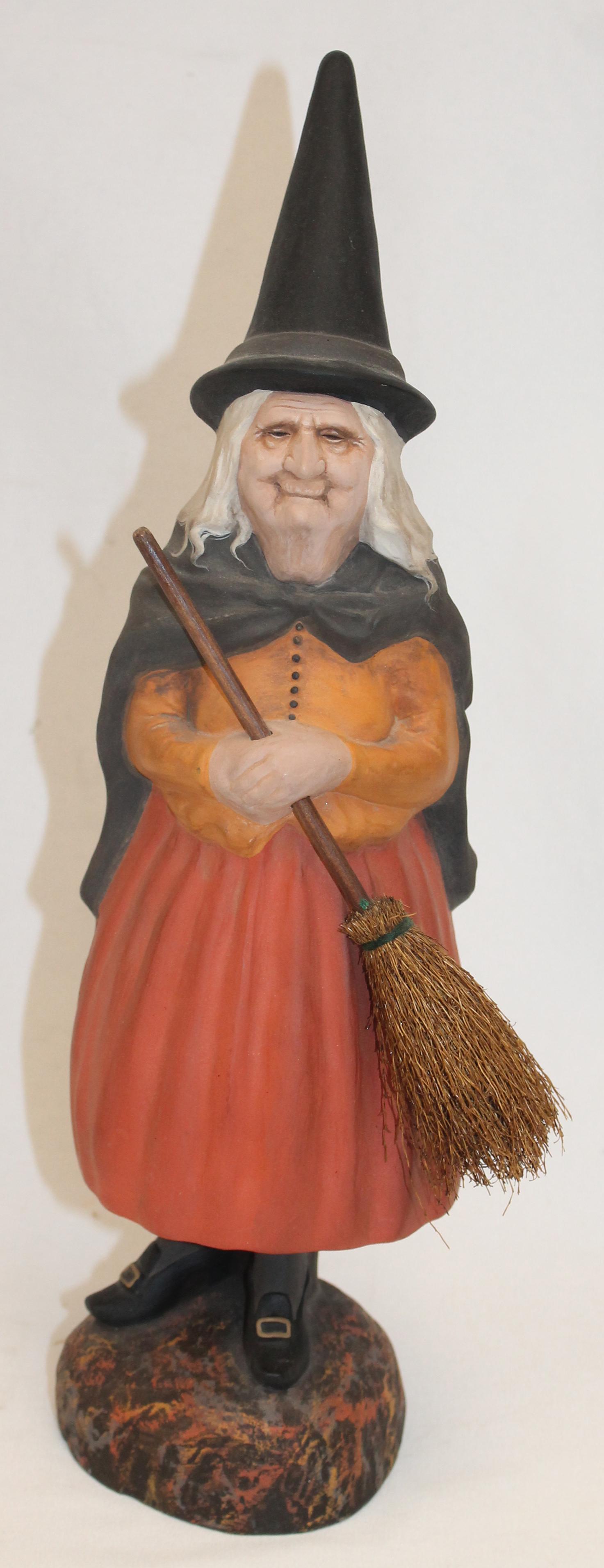Artisan witch holding broom candy container made by Scott Smith Rucus Studios - signed & dated 2003 (1 of 7)