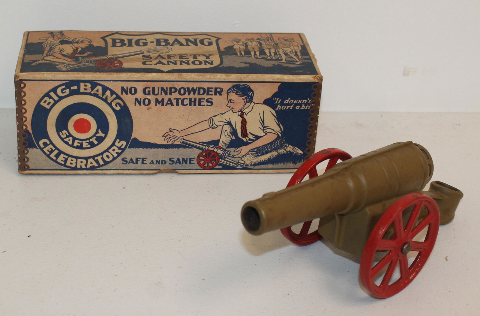 Big-Bang cast iron safety cannon toy in orig box - cannon is 9" long (1 of 7)