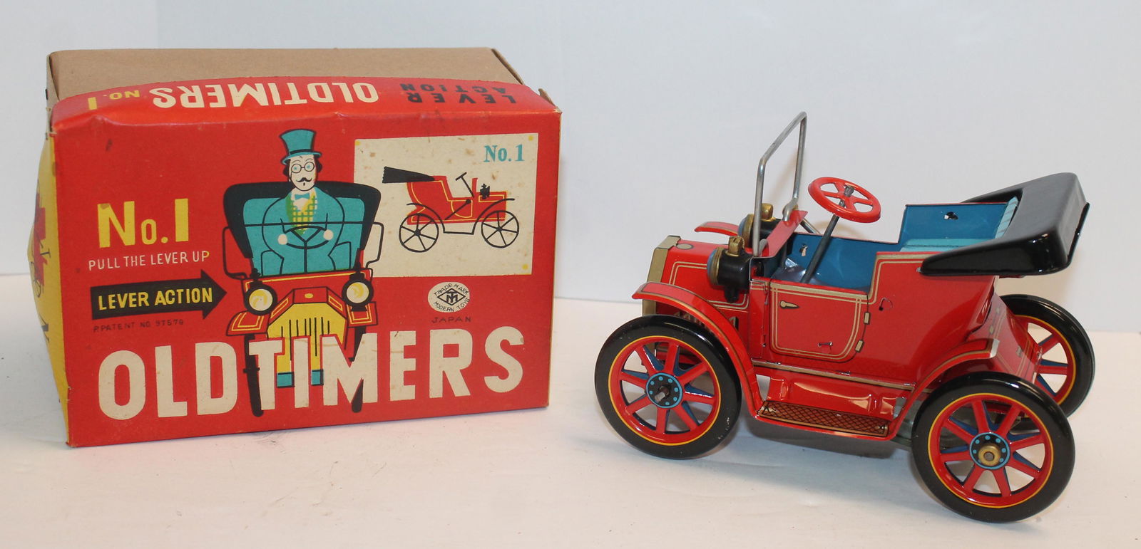 Japanese lever action "Old Timers No. 1" tin car - 5 1/2" long (1 of 6)