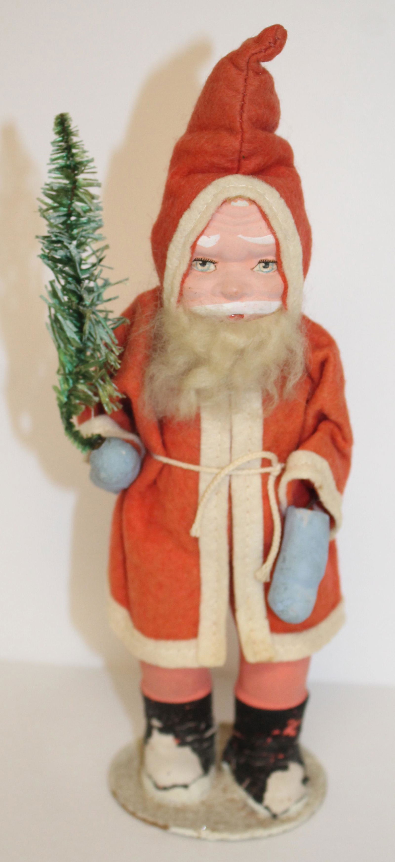 Vintage clay US Occupied Germany Santa holding a Christmas tree - 8 3/4" tall (1 of 5)