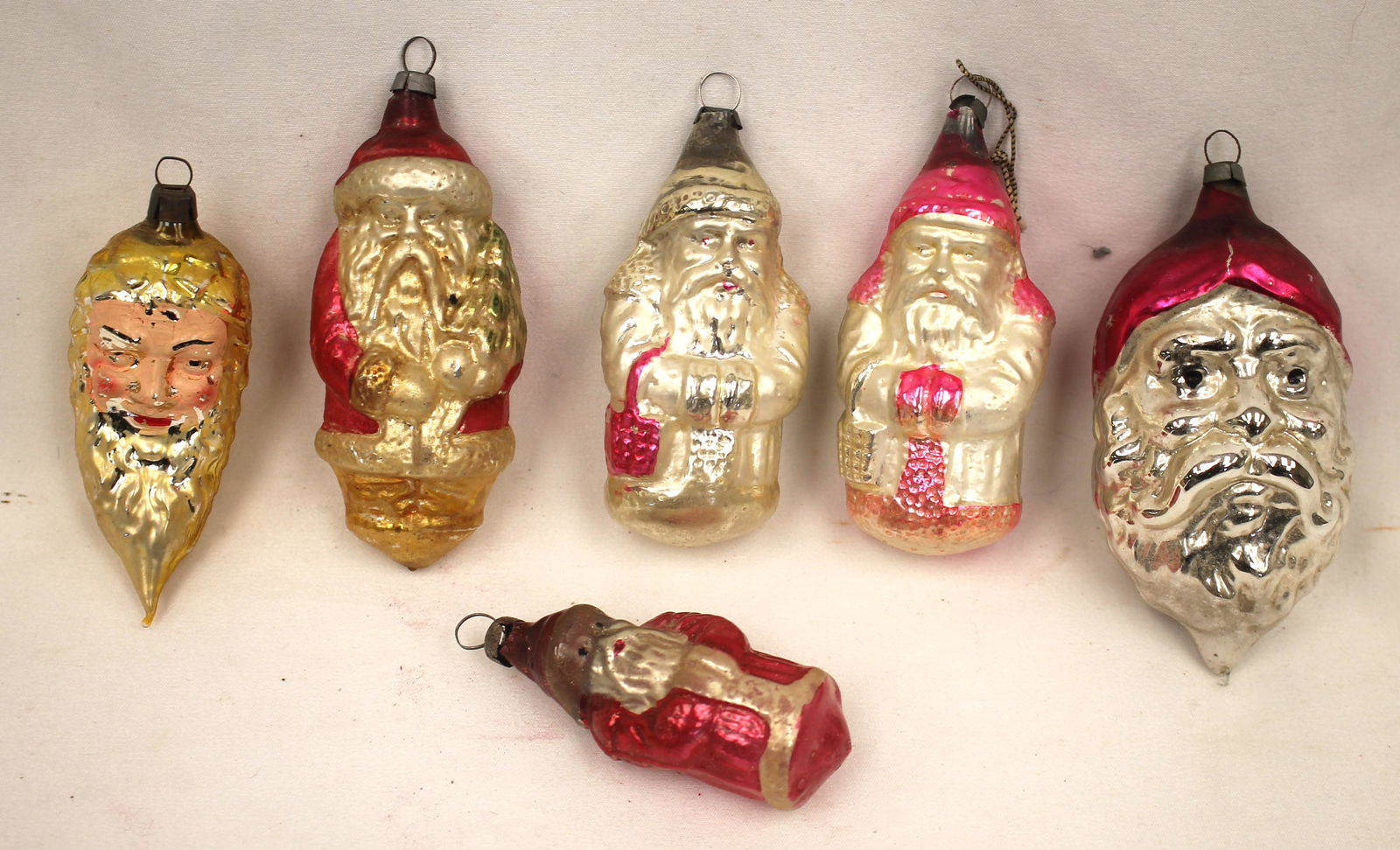 Lot of 6 antique glass Santa figural Christmas ornaments (1 of 5)