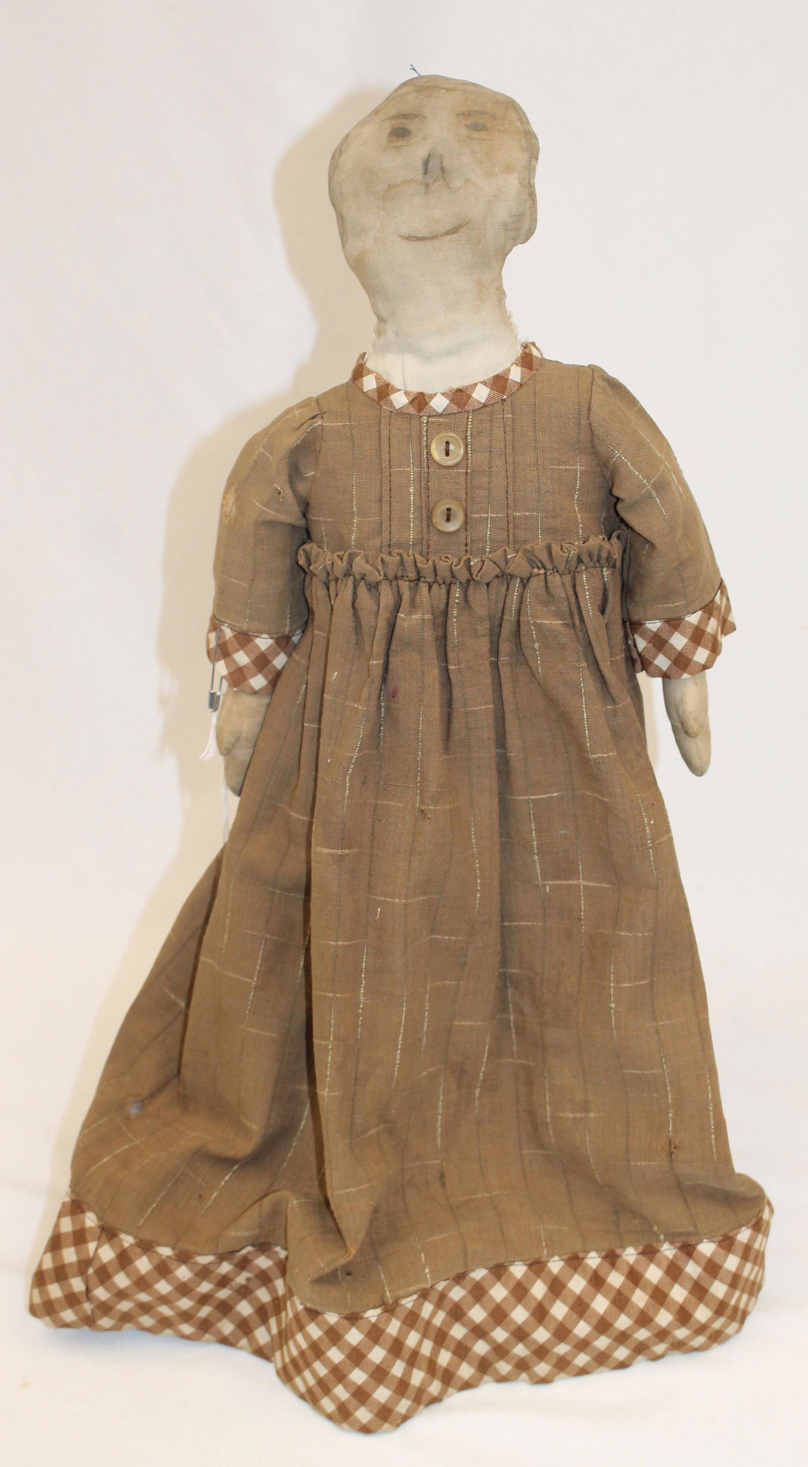 Late 19thC 2 faced rag doll w happy & sad face - 19" tall (1 of 7)