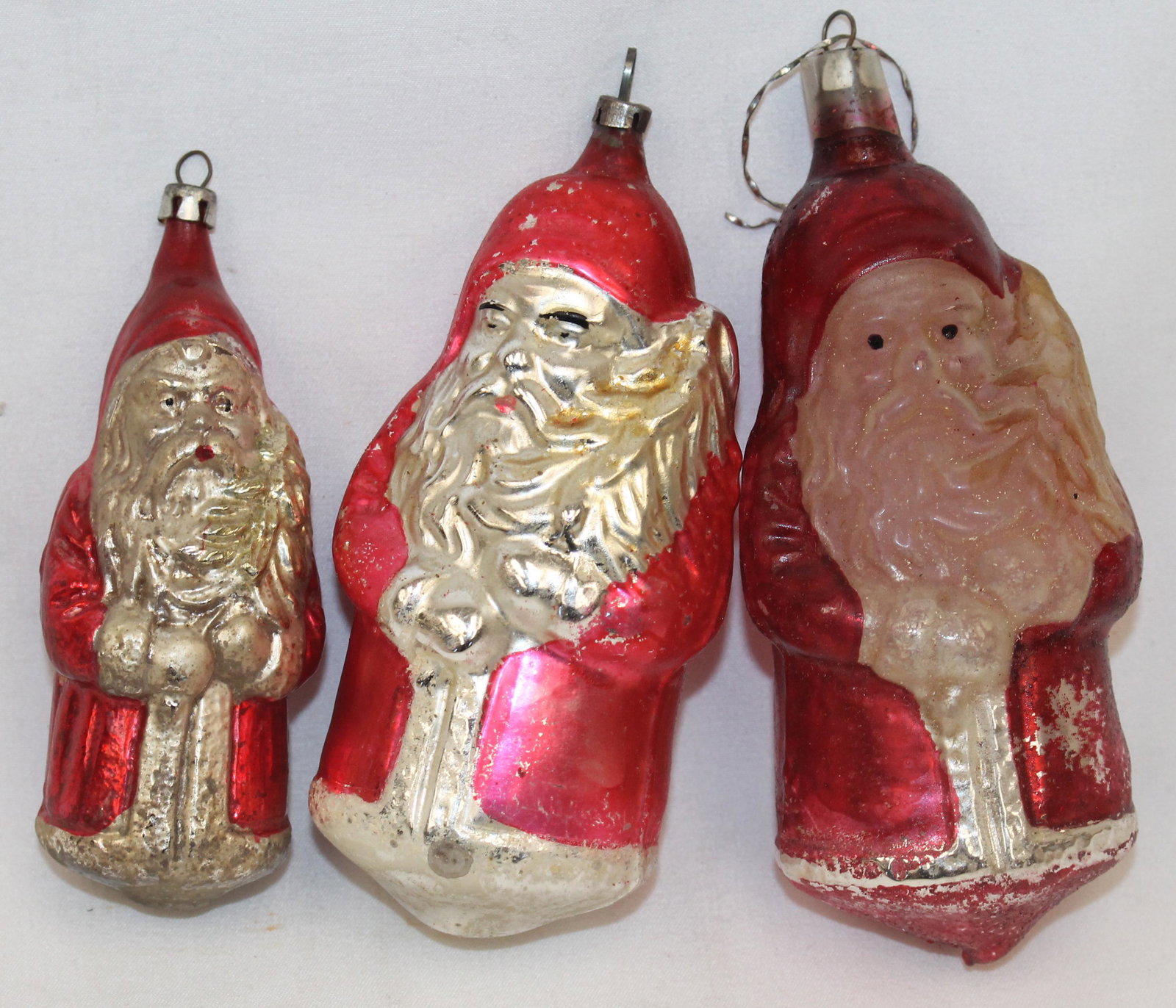 ca 1930's 3 glass Santa ornaments. 3 Â½ to 5 inches: ca 1930's 3 glass Santa ornaments. 3 ½ to 5 inches