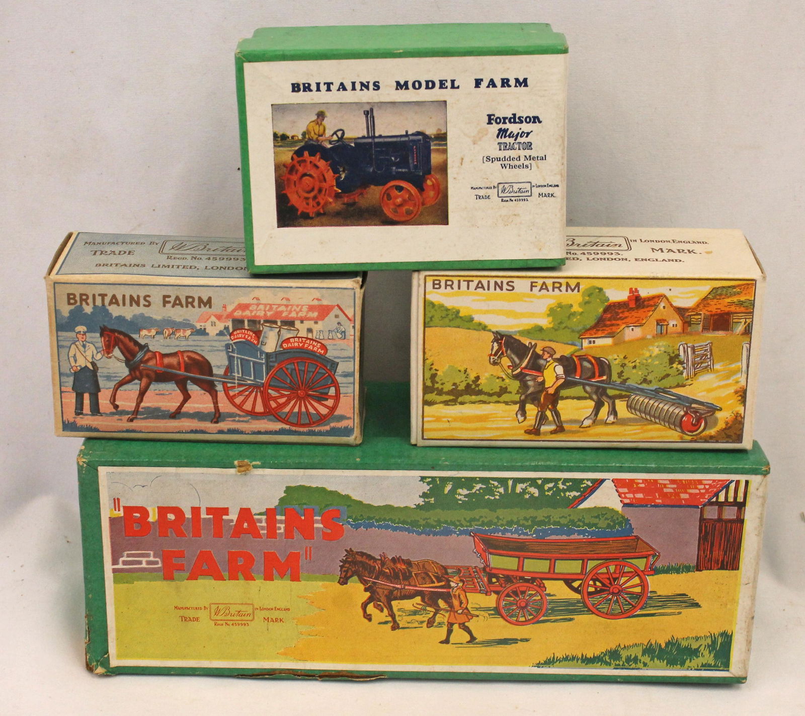 Lot of 4 orig boxed Britains Farm related toys incl  "Farm Wagon No. 5"; "Fordson Major Tractor"; (1 of 11)