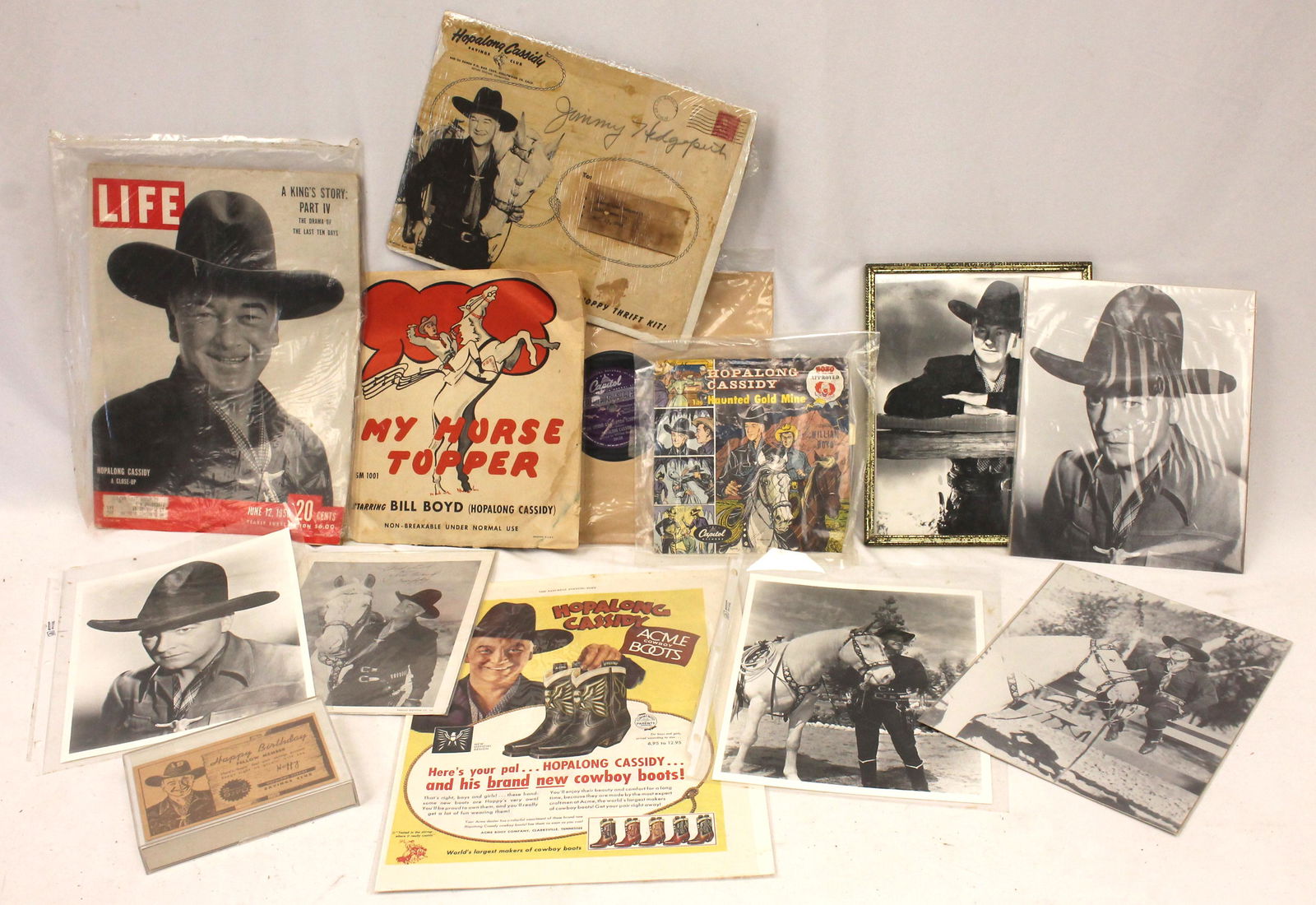 Vintage Hopalong Cassidy ephemera lot incl photos, literature, autographed items, records, etc (1 of 8)