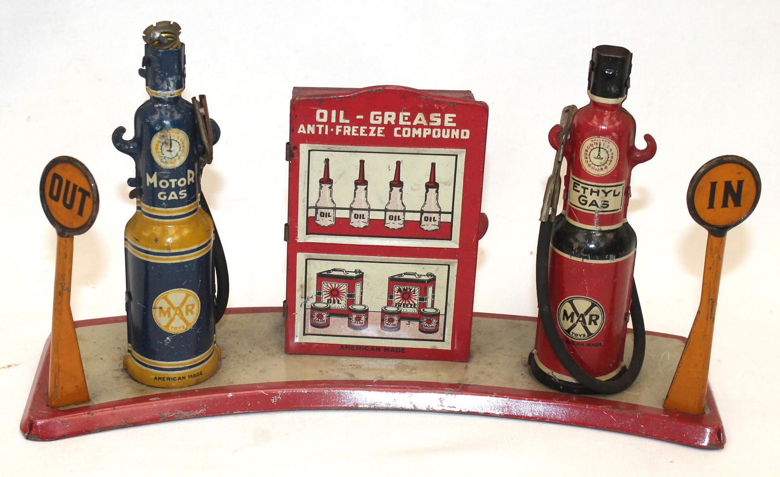 Ca 1920 tin gas station pump - 9 1/2" wide x 5 1/4" tall (1 of 5)