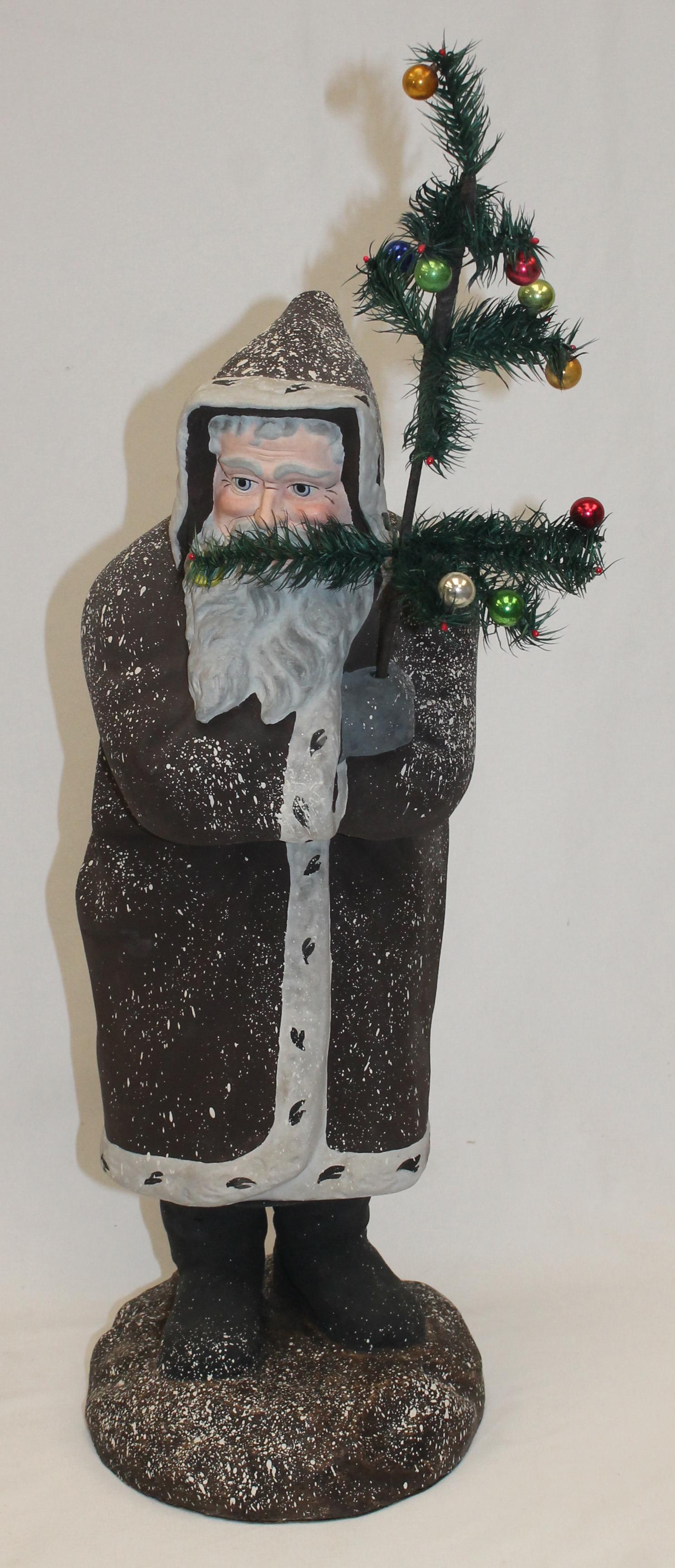 Artisan Susan Shroyer Santa holding feather tree candy container - signed & dated 2004 on bottom - (1 of 8)