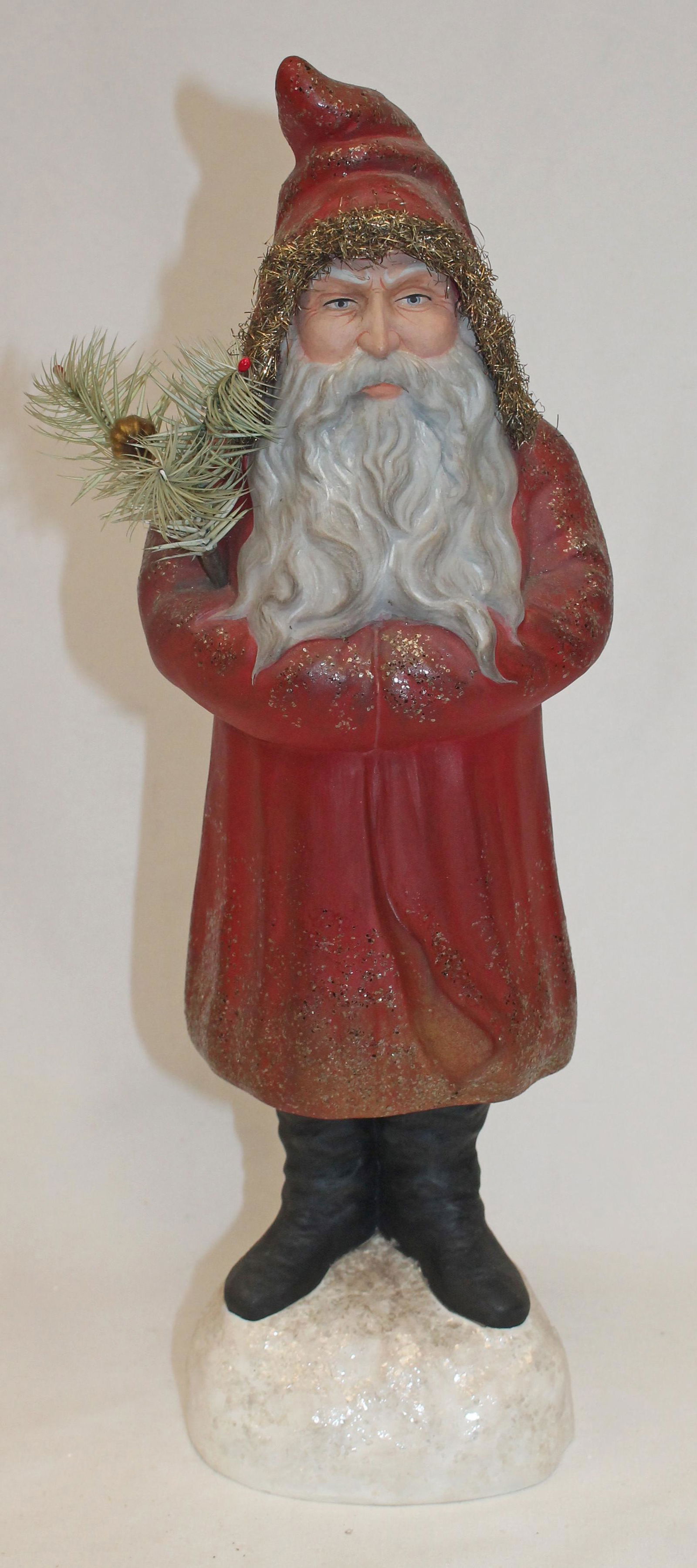 Artisan Scott Smith Rucus Studios Santa holding a feather evergreen tree w ornaments candy container (1 of 7)