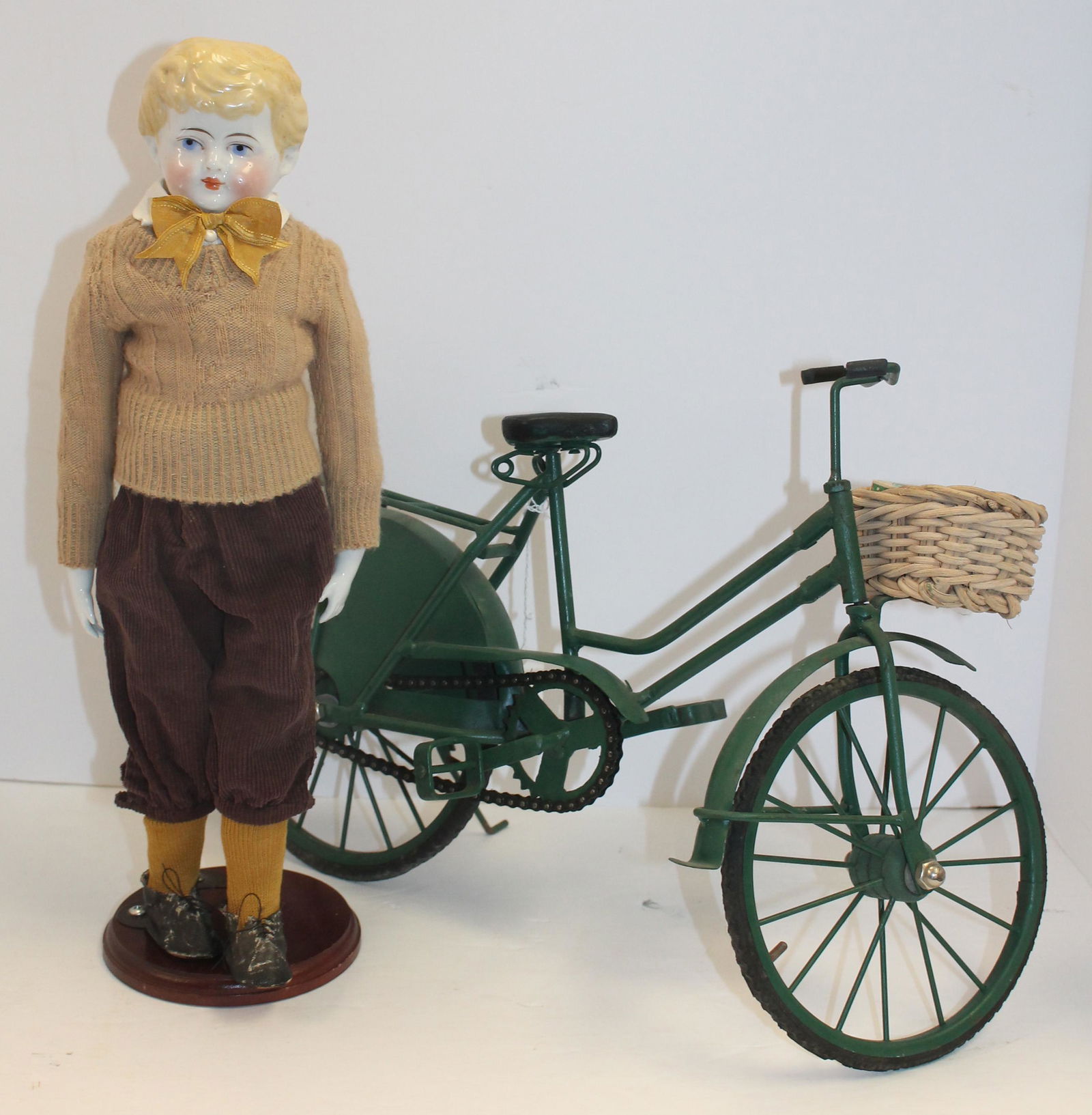 ca 1880's German boy china head doll w doll size bicycle - 14" tall (1 of 9)