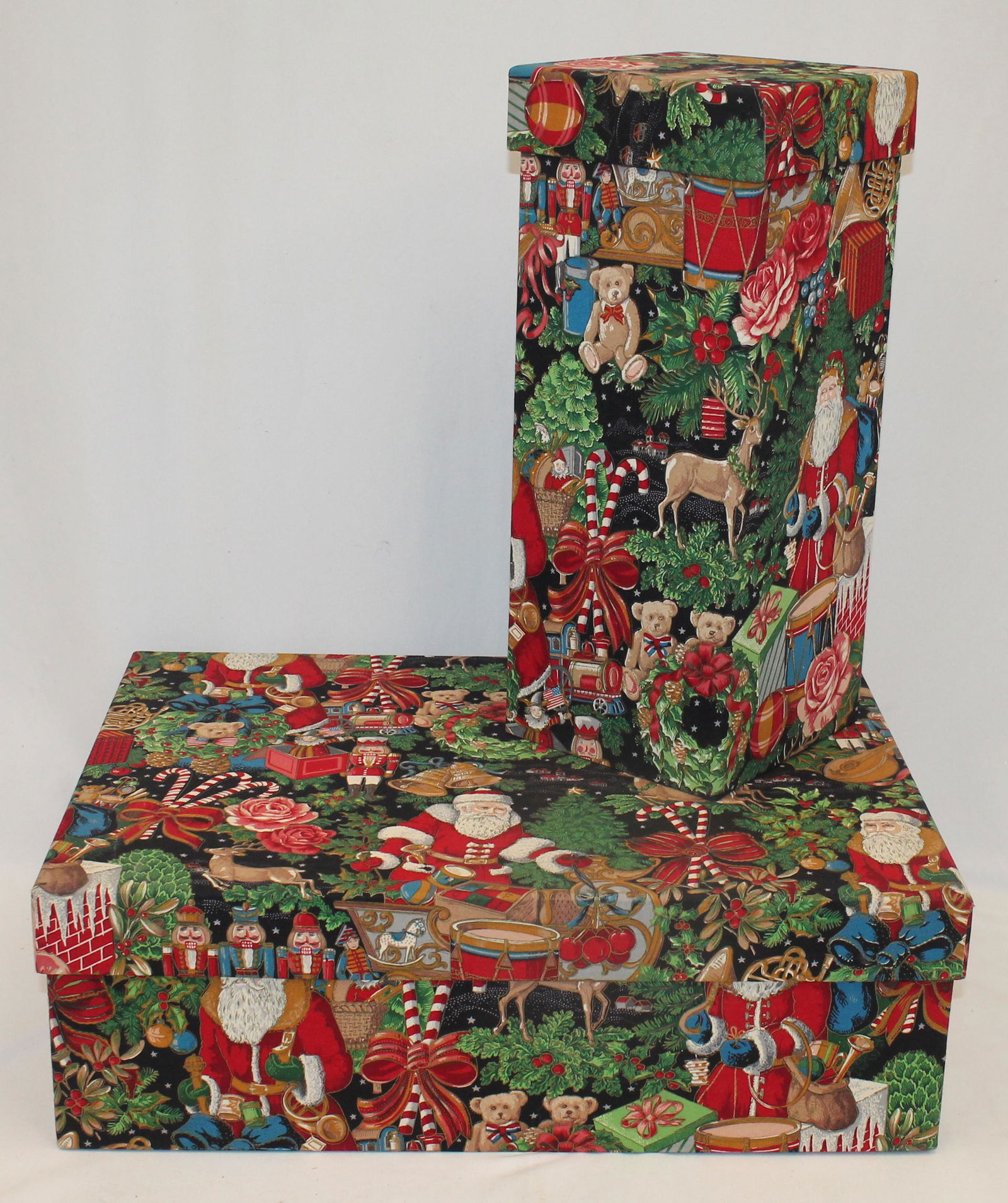 Lot of 2 fabric covered Christmas storage boxes - one for ornaments 22"x16 1/2"x8" tall & the other (1 of 5)
