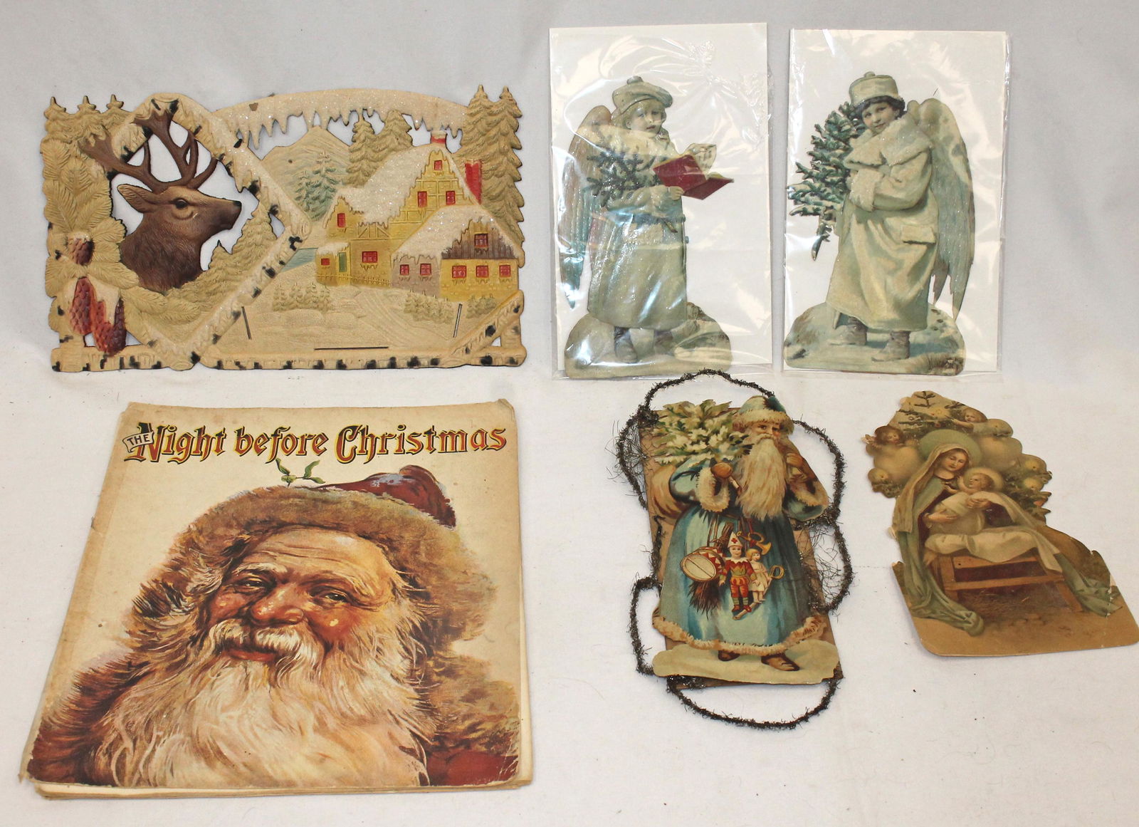Antique lot of Christmas cardboard cutouts & The Night Before Christmas book (1 of 8)