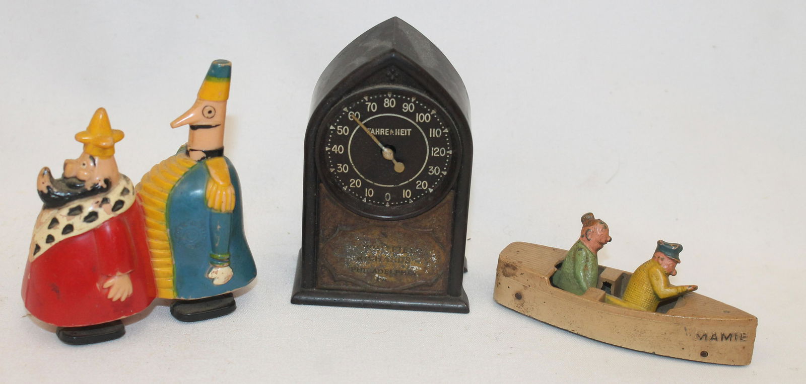 Small misc toy lot incl celluloid King Features Syndicate, Tootsieytoy two men in a boat "Mamie; & a (1 of 9)