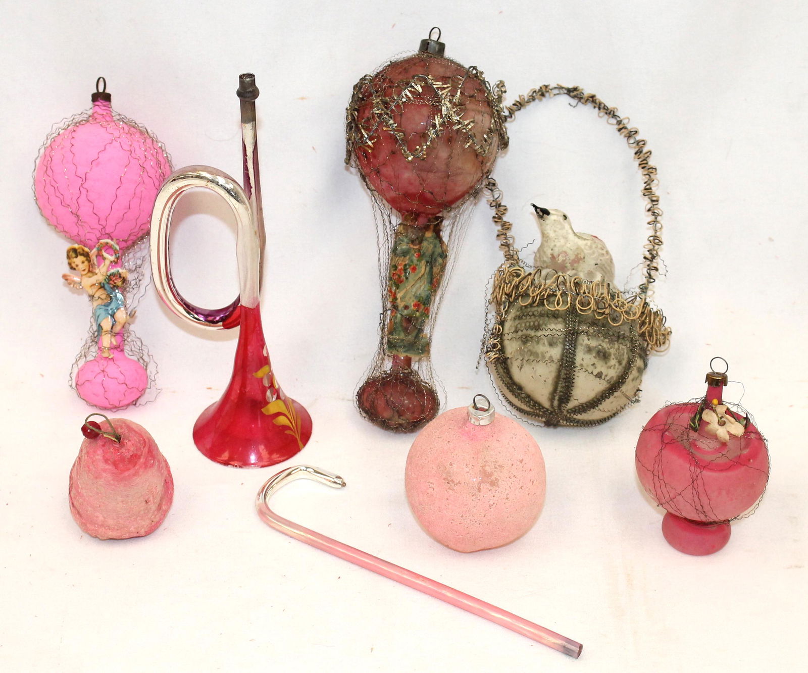 Lot of pink glass figural Christmas ornaments ca 1930's (1 of 4)