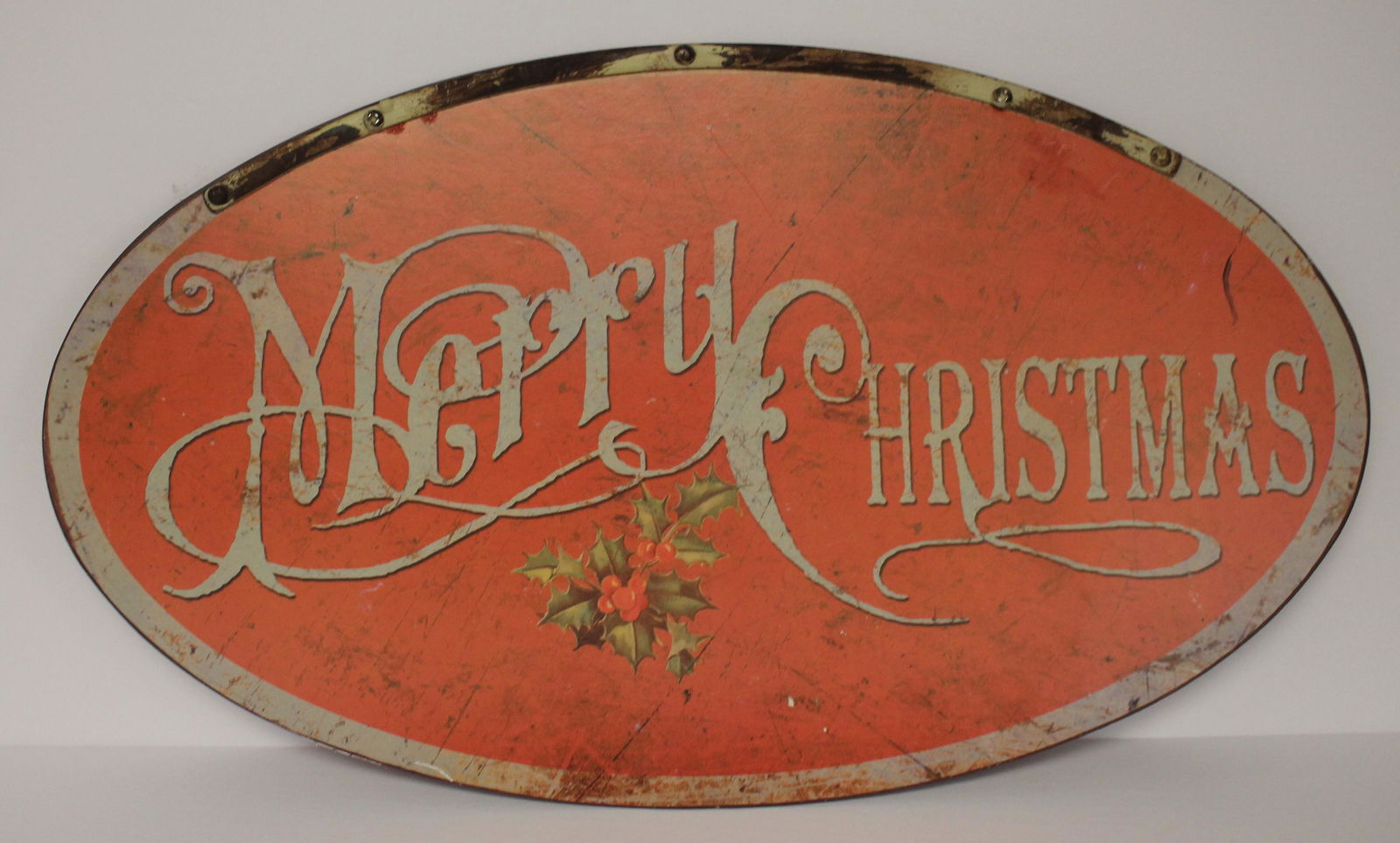 double sided painted metal "Merry Christmas" sign - 29 1/2" wide x 13 1/2" tall (1 of 5)