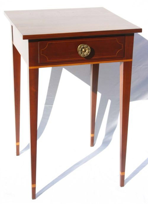 Exceptional Period Hepplewhite New England cherry : Exceptional Period Hepplewhite New England cherry 1 dr tapered leg stand in virtually mint cond in delicate proportions w beautiful satin wood inlay